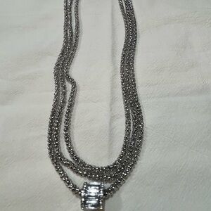 Elegant Tri-Layered Silver Necklace with Pendant